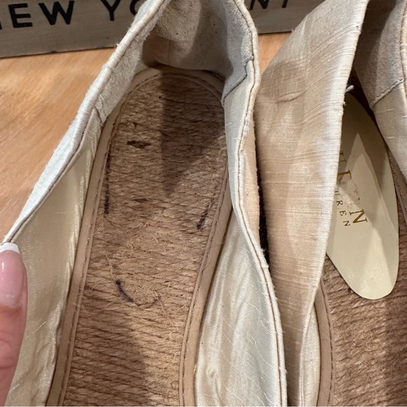 Lauren Ralph Lauren Wedge Espadrille Sandal Size 9.5 Gold Neutral Open Toe - Picture 7 of 8